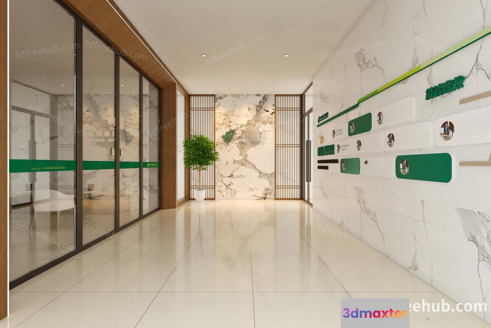 A Modern Office Hallway 3D Model - 18586 - VRAY Render