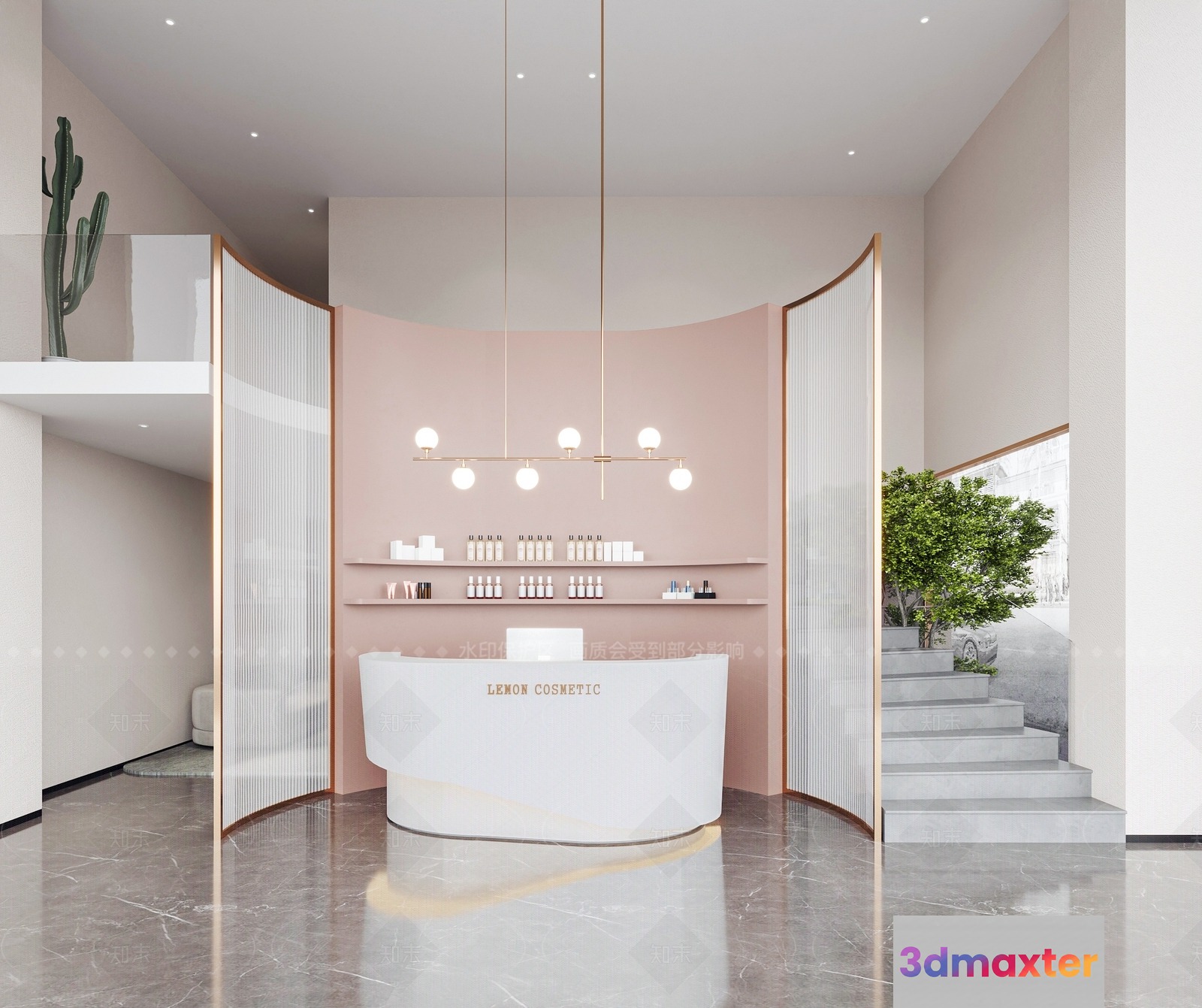 A Modern White Reception Desk 3D Model - 21882 - VRAY Render