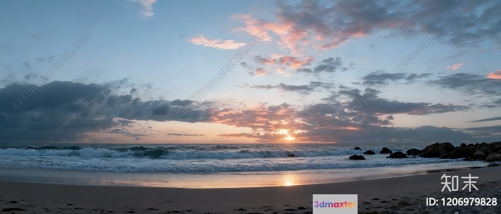 A Serene Beach Scene At Sunset 3D Model - 7399 - VRAY Render