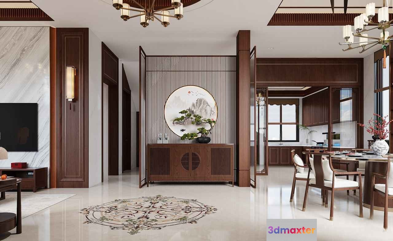 Modern Chinese-Style Living Room 3D Model - 17323 - VRAY Render