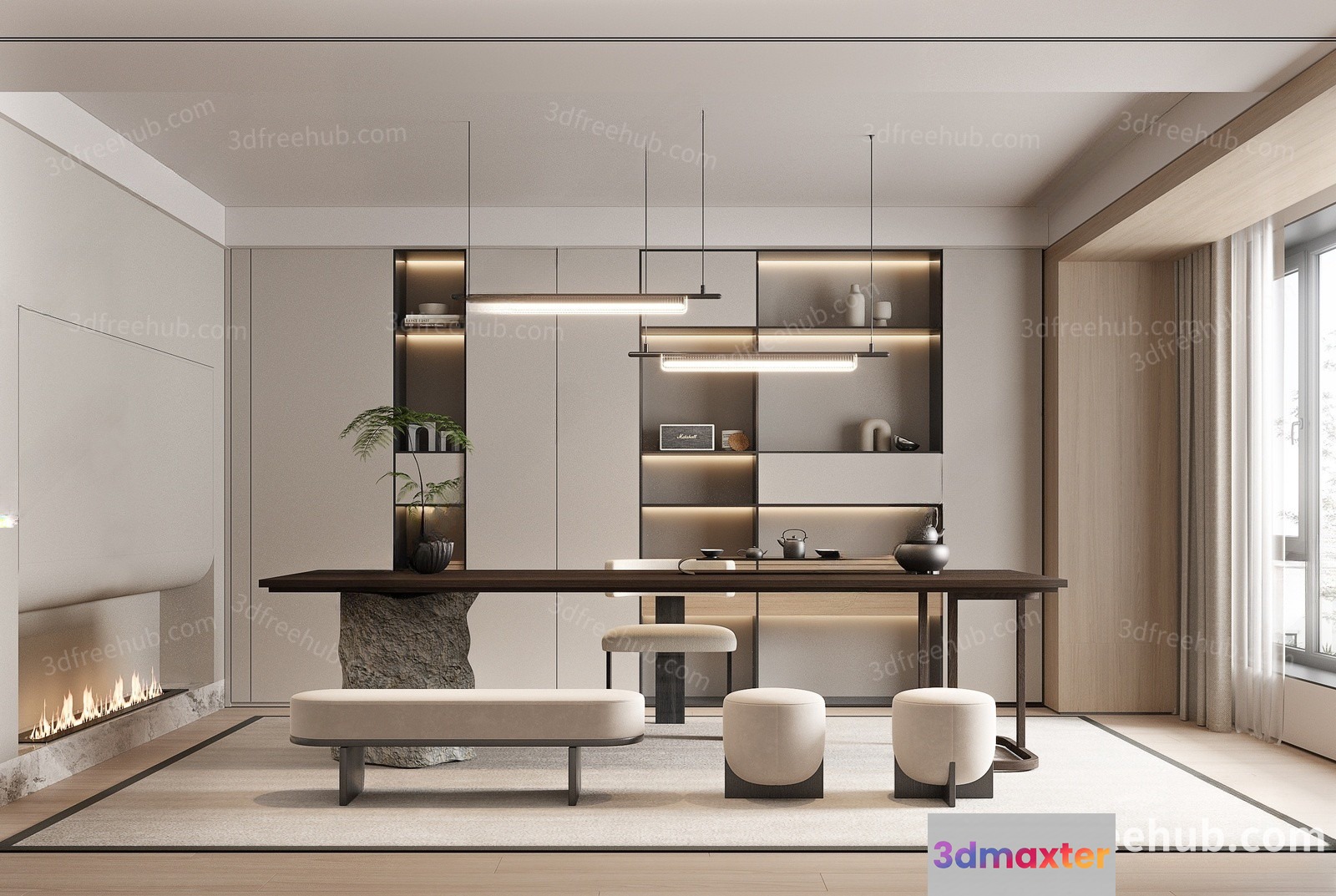 Modern Minimalist Dining Room 3D Model - 19991 - VRAY Render