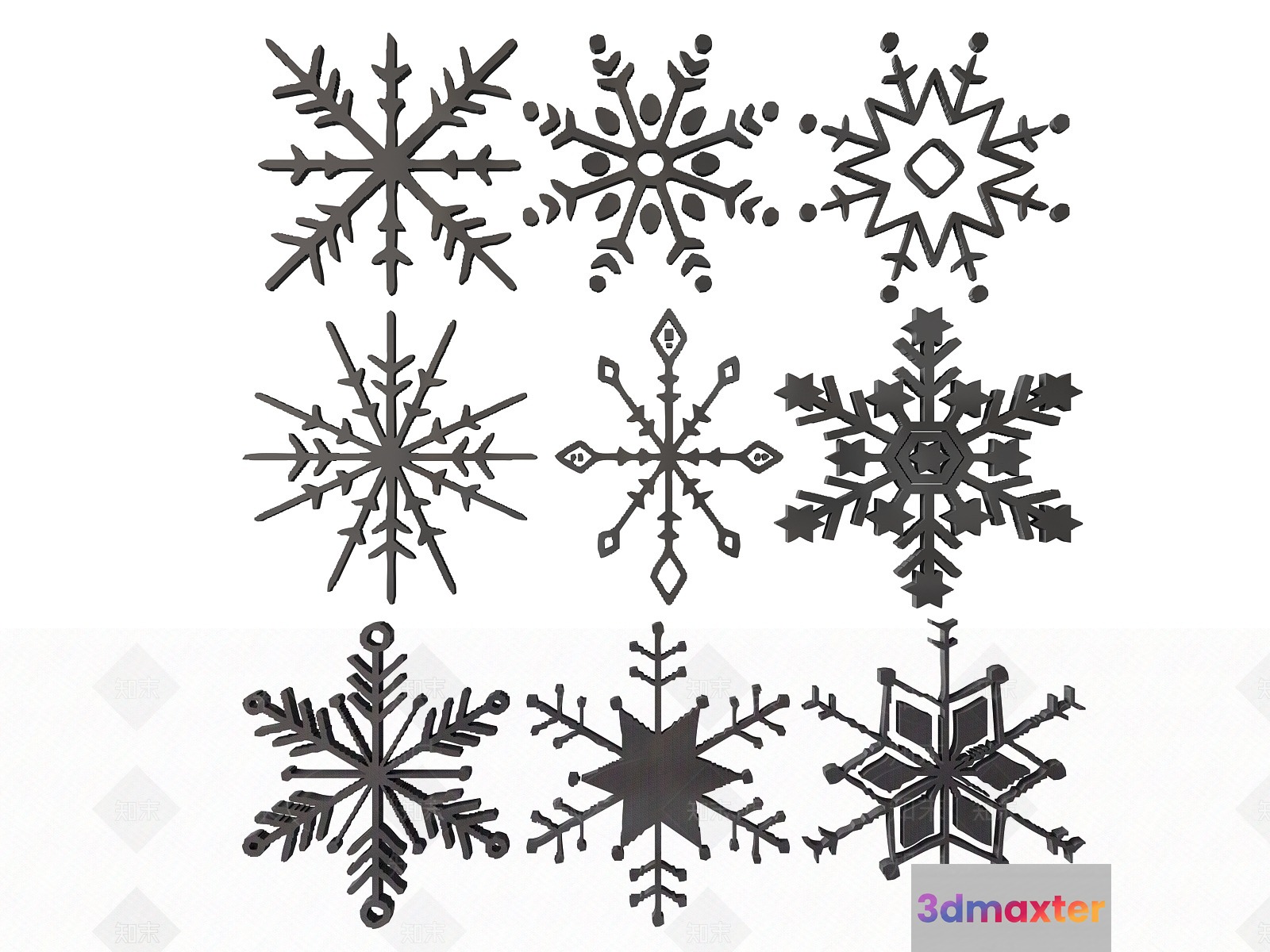 Snowflakes Various Styles 3D Model - 2302 - VRAY Render