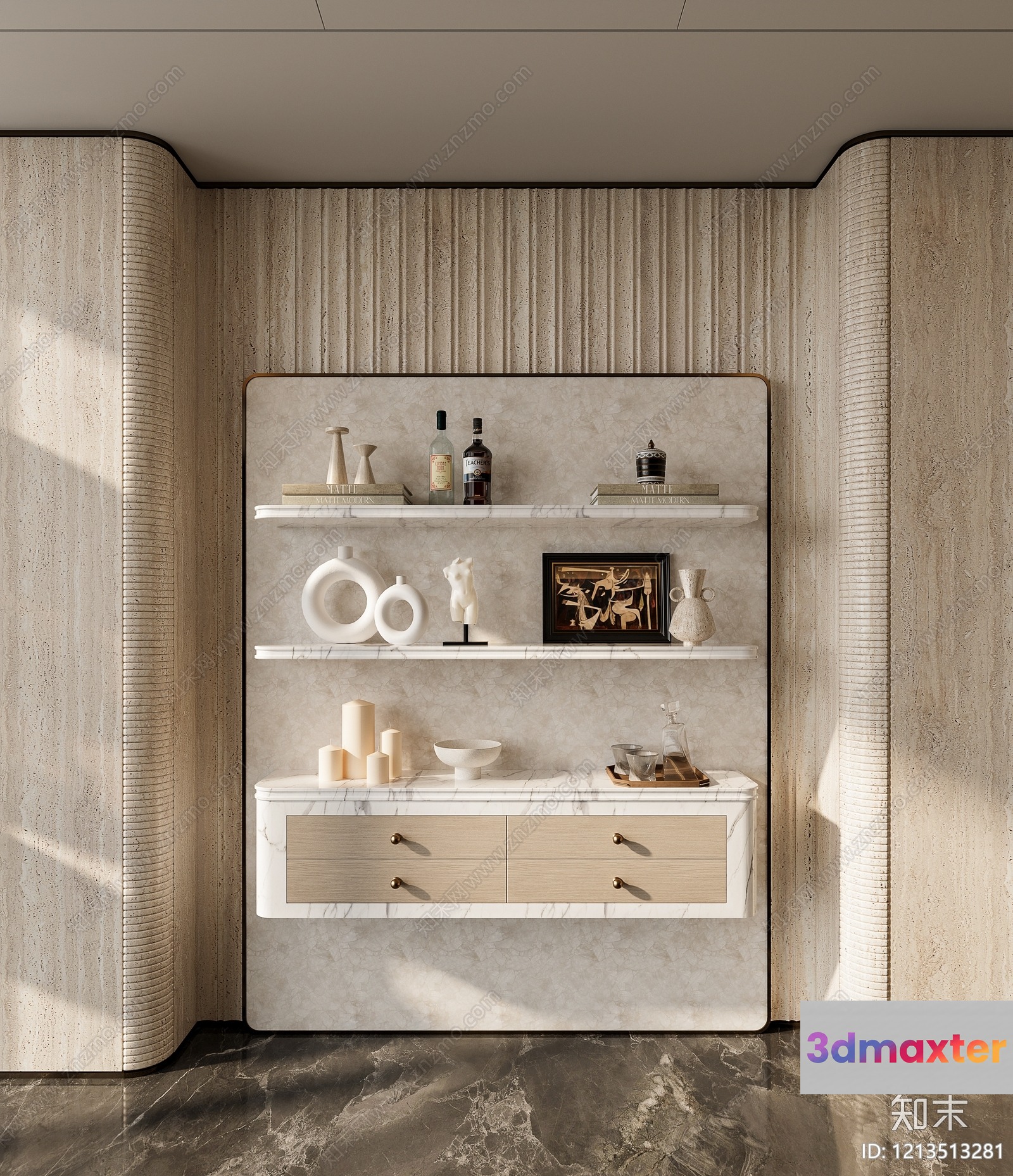 Modern Decorative Shelf 3D Model - 7901 - VRAY Render
