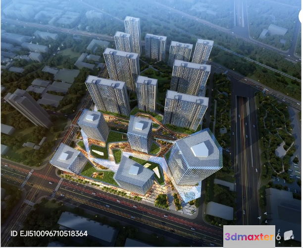 The Main Subject Is A 3D Rendering Of A Cityscape With Tall 3D Model - 3073 - VRAY Render