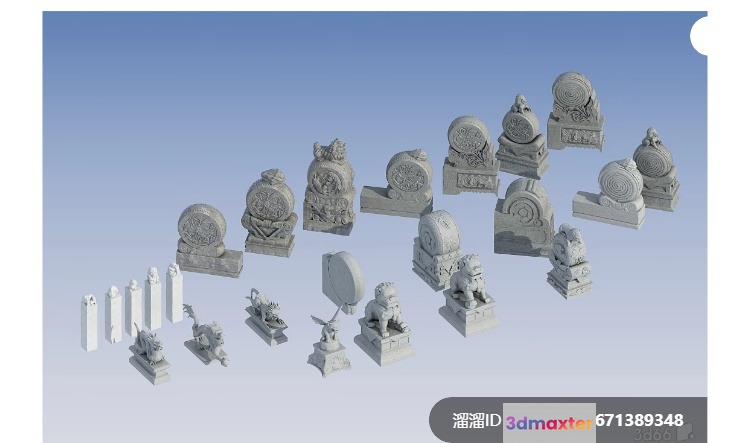 A Collection Of Gray Stone Statues 3D Model - 494 - VRAY Render