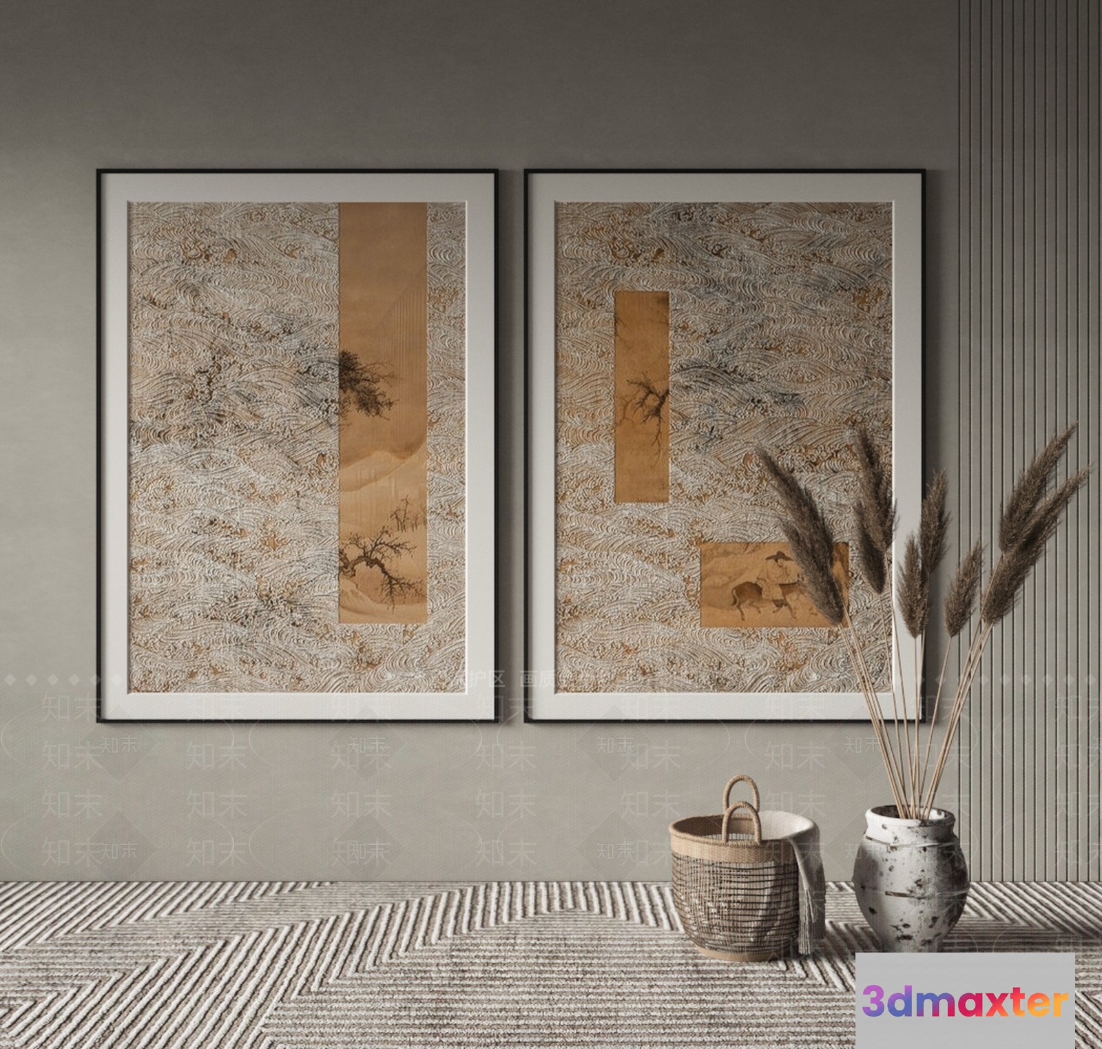 A Pair Of Framed Artwork Pieces 3D Model - 11691 - VRAY Render
