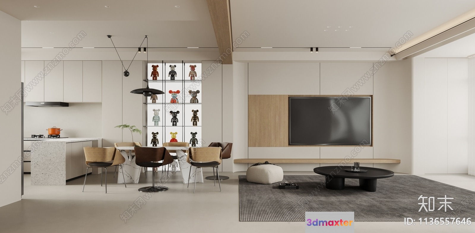 Modern Minimalist Living Room 3D Model - 2274 - VRAY Render