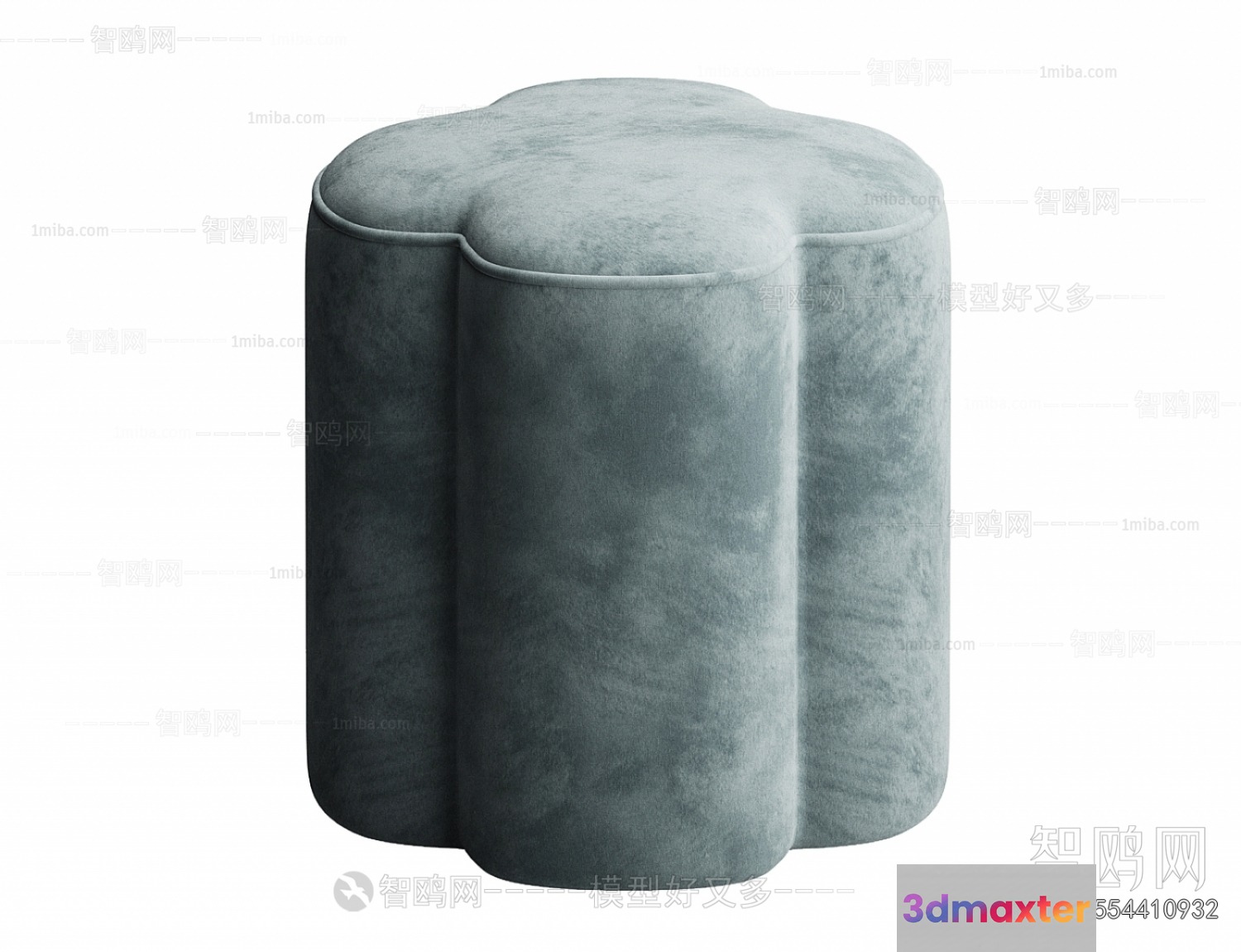 A Grey Velvety Ottoman 3D Model - 21744 - VRAY Render