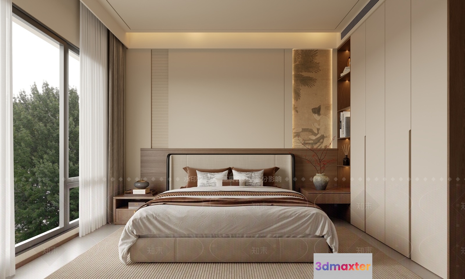 Modern Asian Bedroom 3D Model - 7156 - VRAY Render