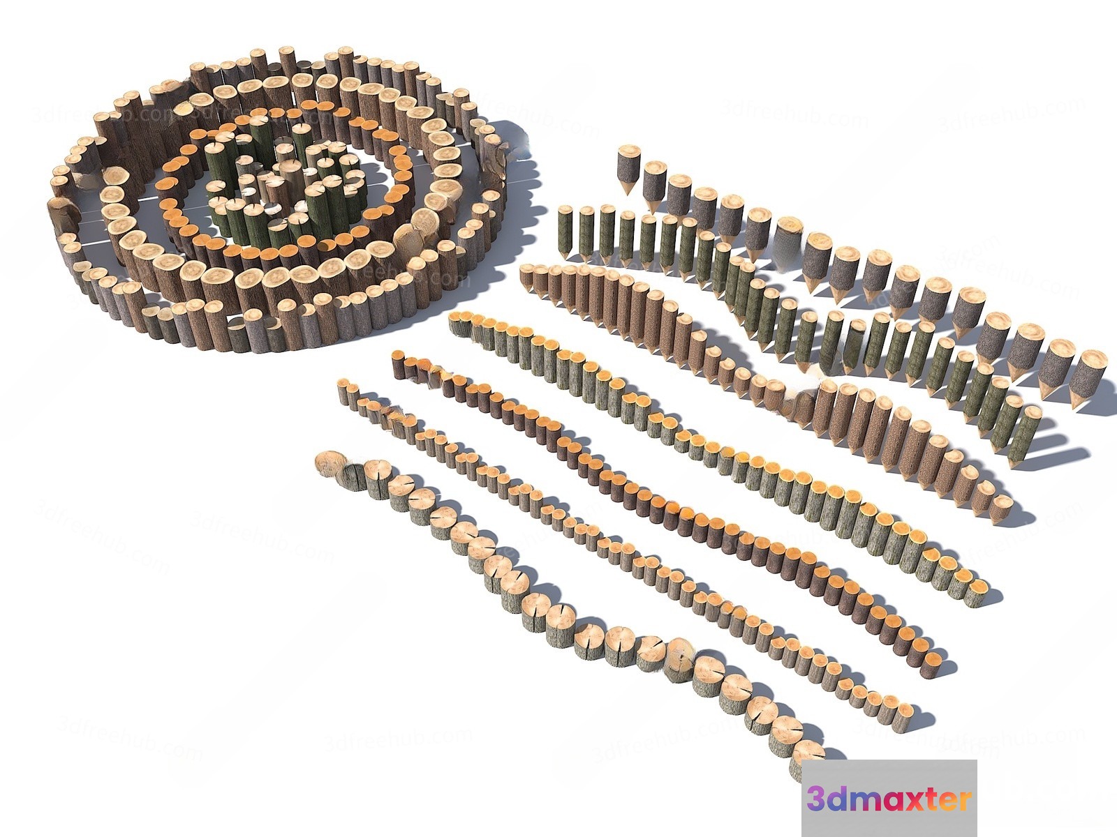 A Collection Of Wooden Logs 3D Model - 22198 - VRAY Render