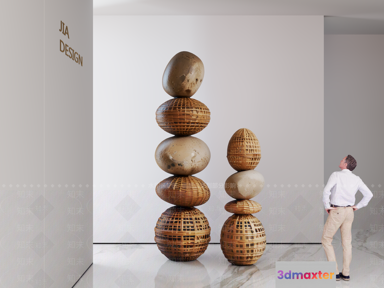 A Man Standing Next To Decorative Eggs 3D Model - 22170 - VRAY Render