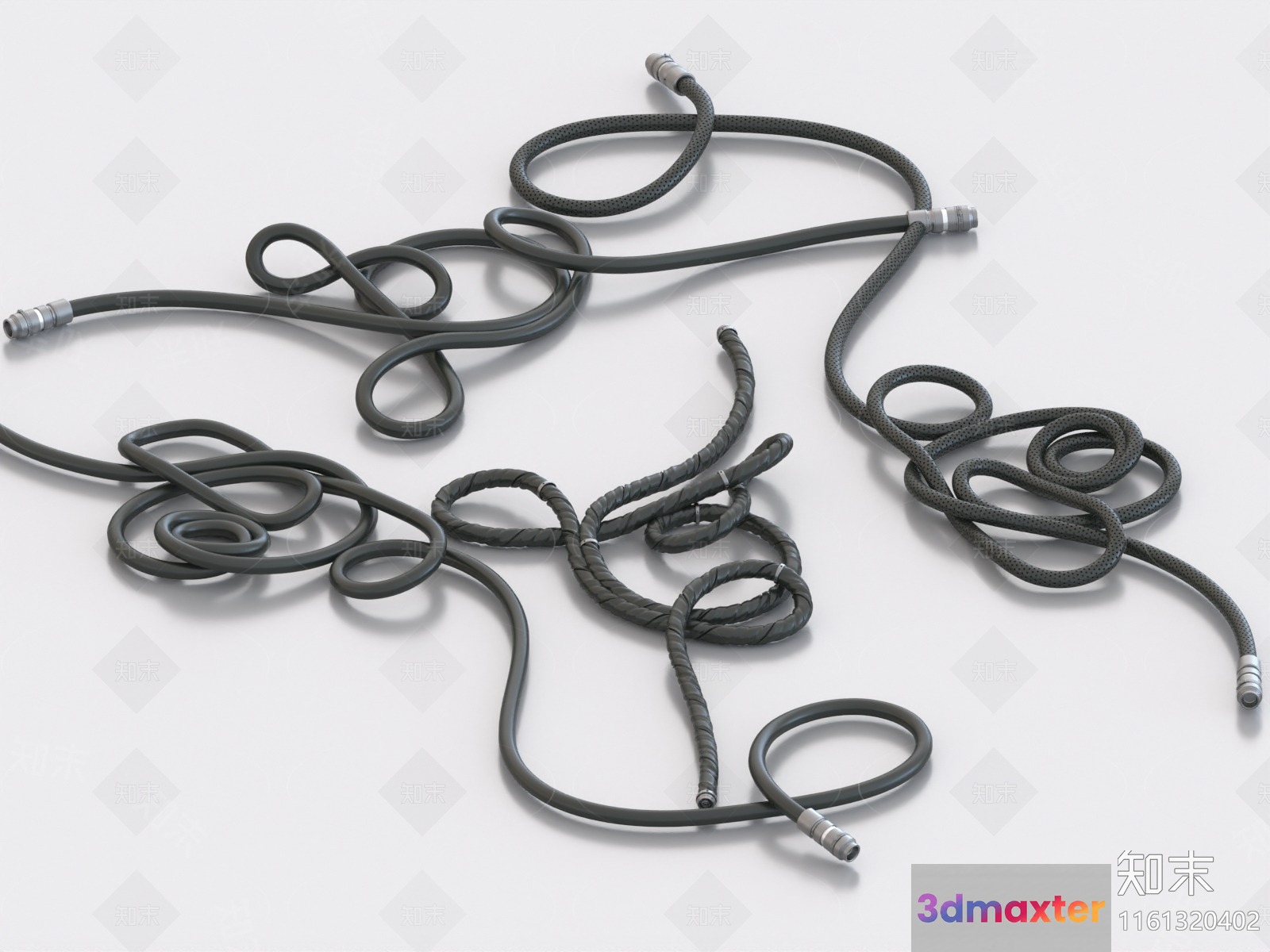 A Black Hose With Silver Ends 3D Model - 10808 - VRAY Render