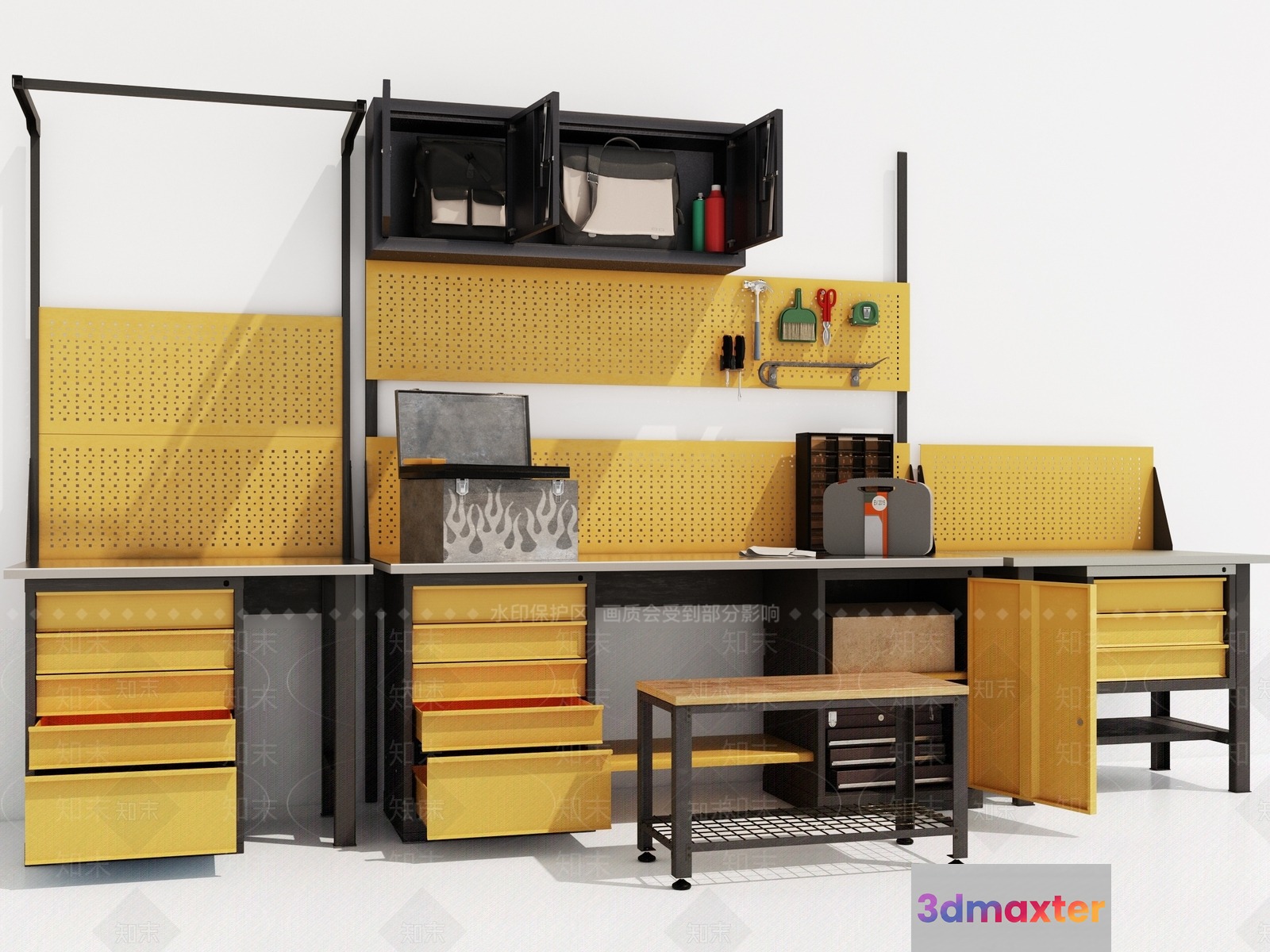 A Yellow And Gray Workbench 3D Model - 19207 - VRAY Render
