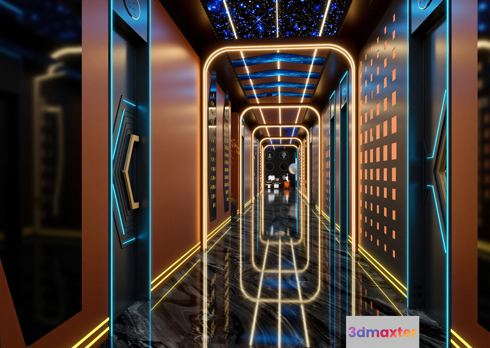 A Futuristic Hallway With Neon Lights 3D Model - 6929 - VRAY Render
