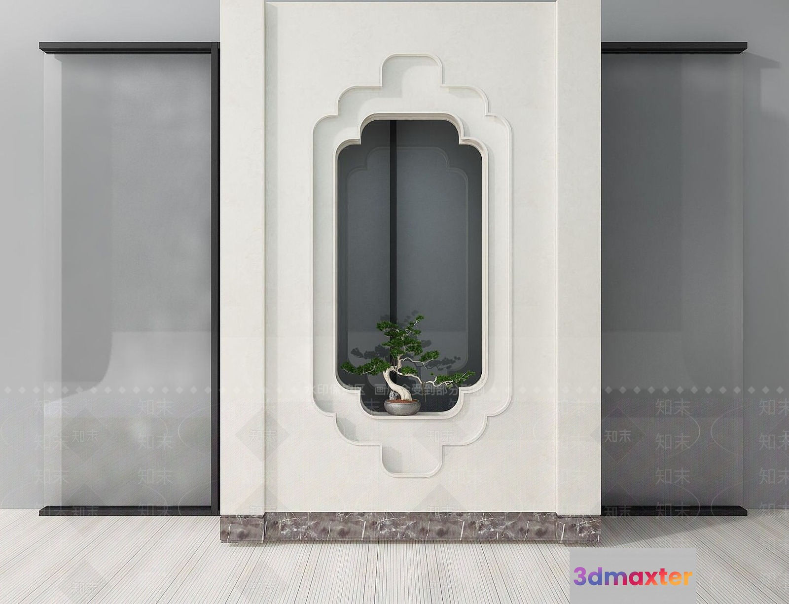 A White Wall With A Decorative Window 3D Model - 10394 - VRAY Render
