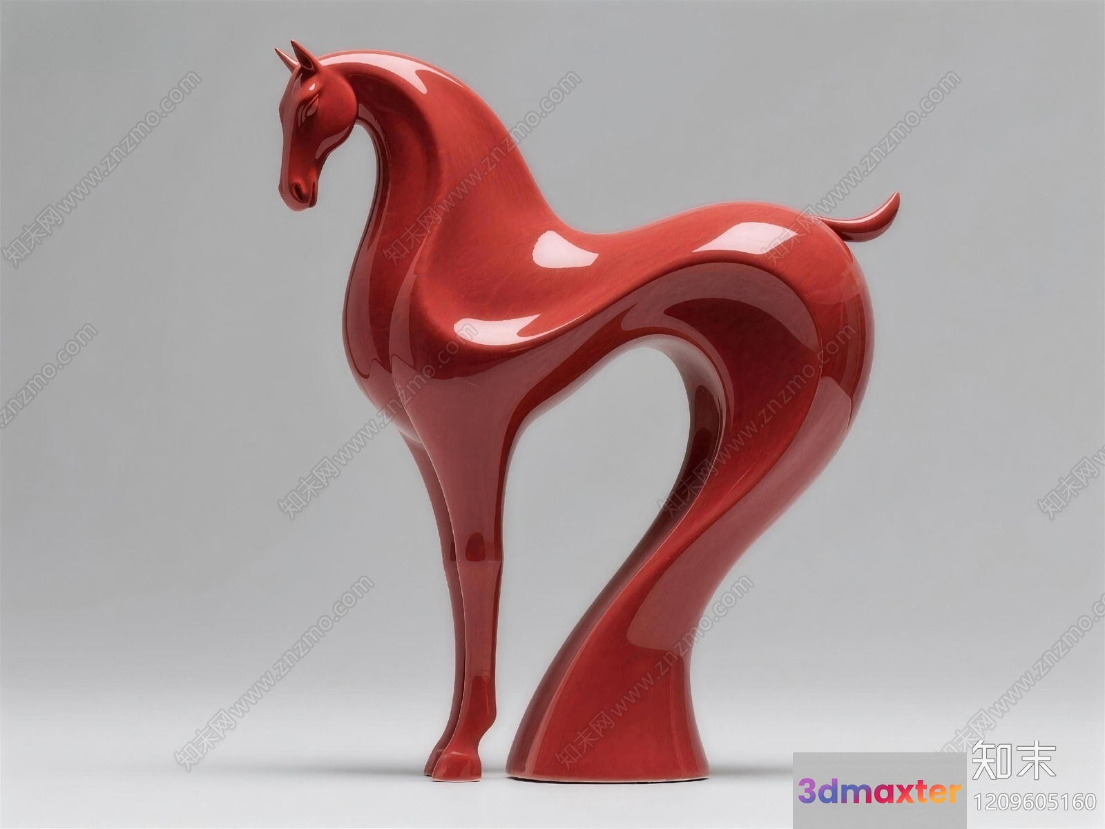 A Red Ceramic Horse Figurine 3D Model - 5632 - VRAY Render