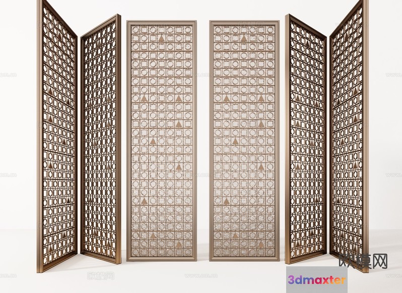 A Tall Four-Panel Screen With A Geometric Pattern 3D Model - 15144 - VRAY Render