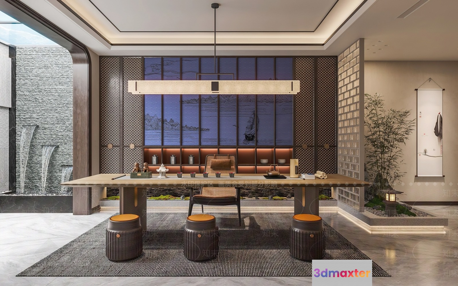 Modern Asian-Inspired Office 3D Model - 1291 - VRAY Render