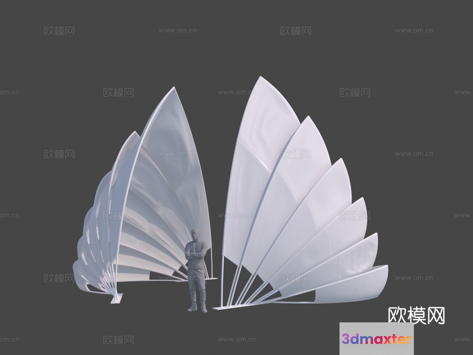 The Single Main Subject In This Image Is A Man Standing Between Two Sets Of 3D Model - 516 - VRAY Render
