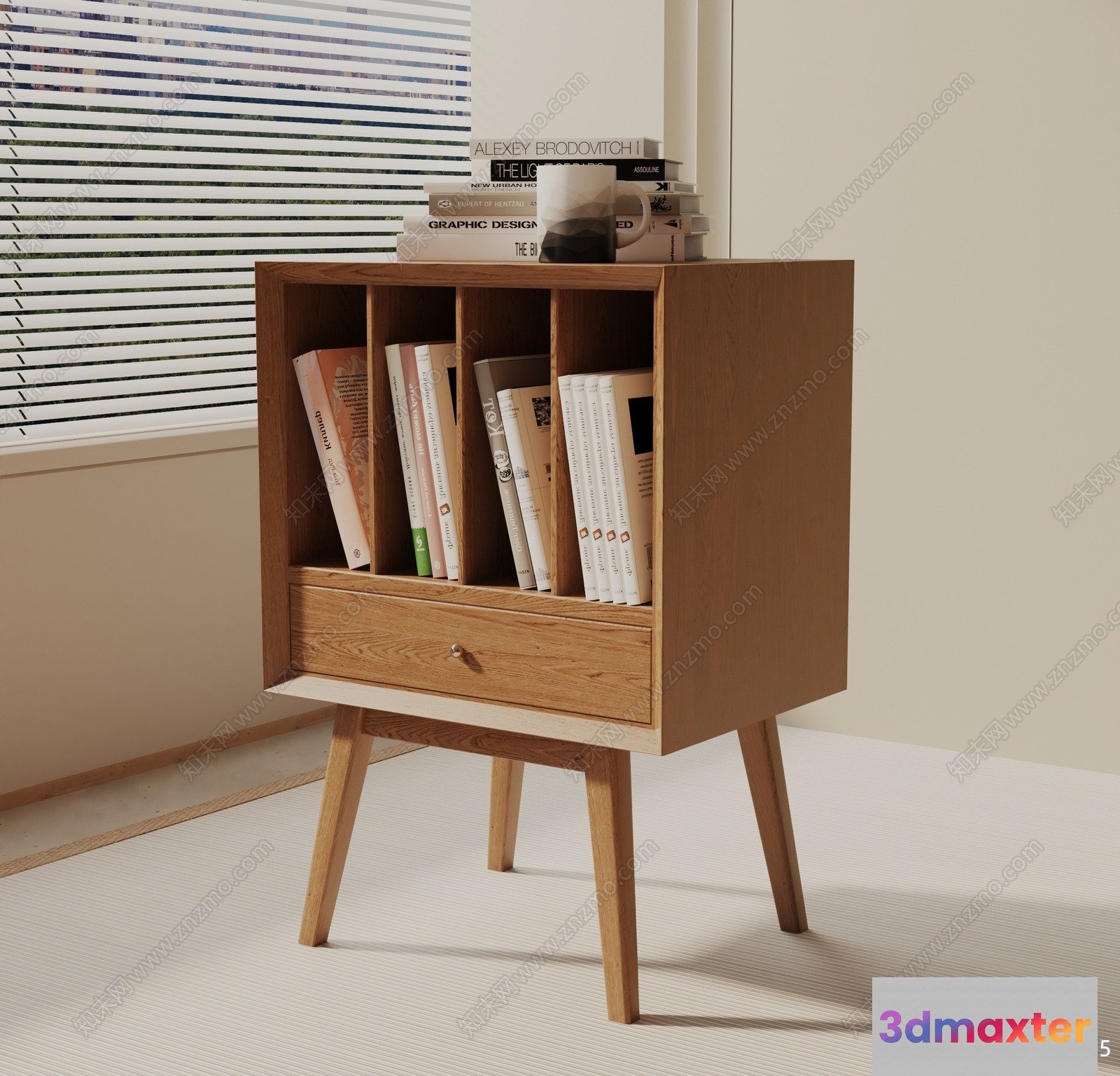 Mid-Century Modern Bookshelf 3D Model - 13687 - VRAY Render