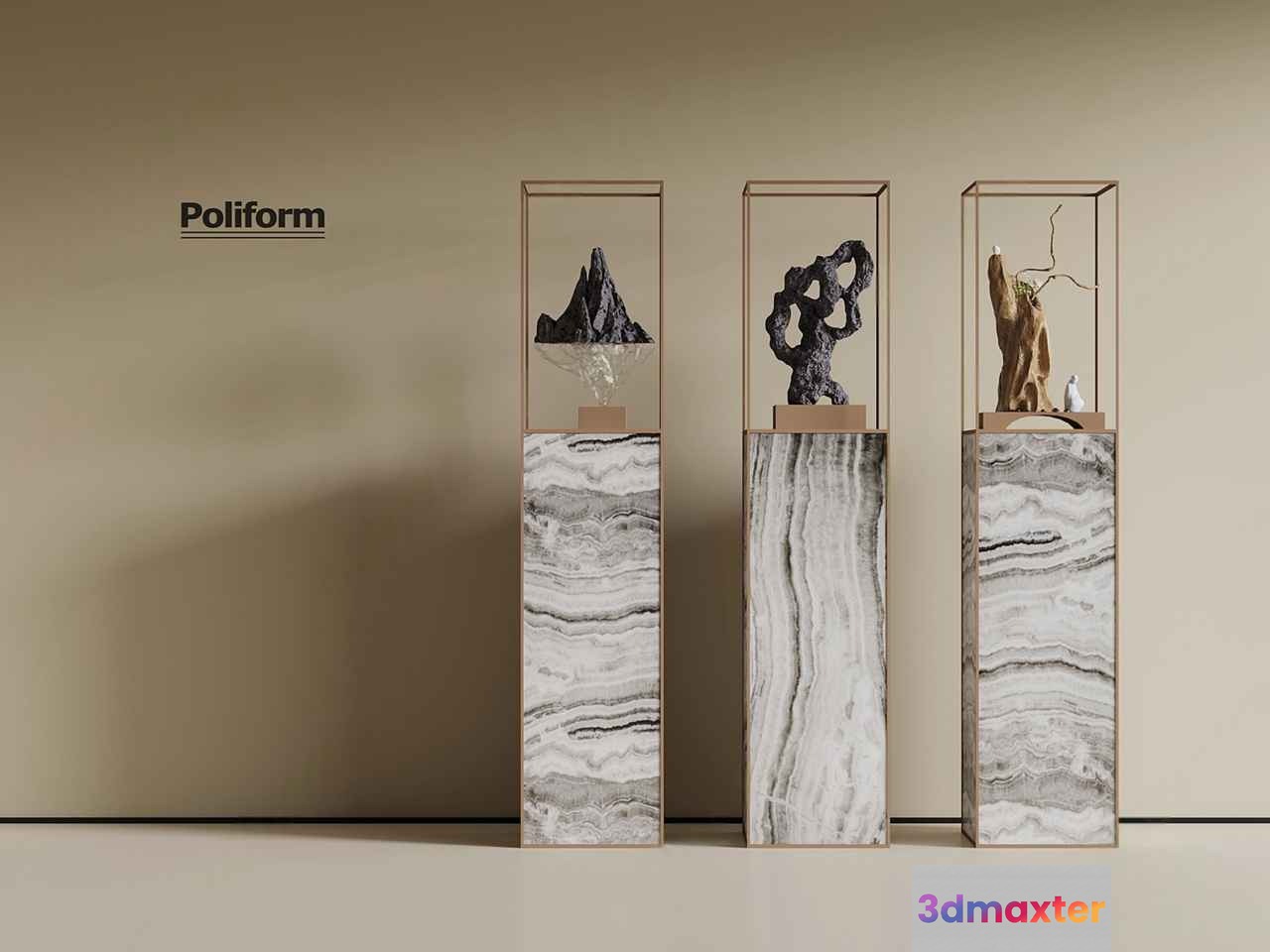Three Marble Pedestals 3D Model - 15118 - VRAY Render