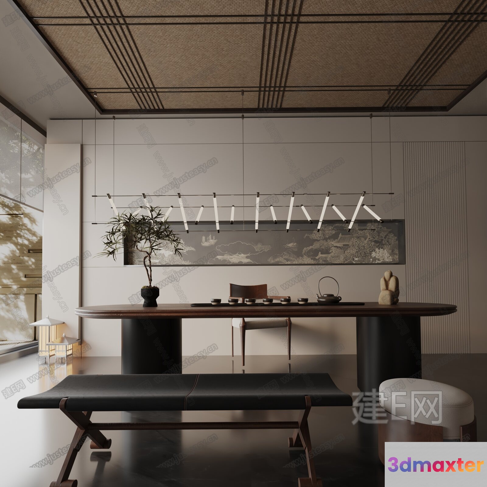Modern Minimalist Dining Room 3D Model - 18135 - VRAY Render