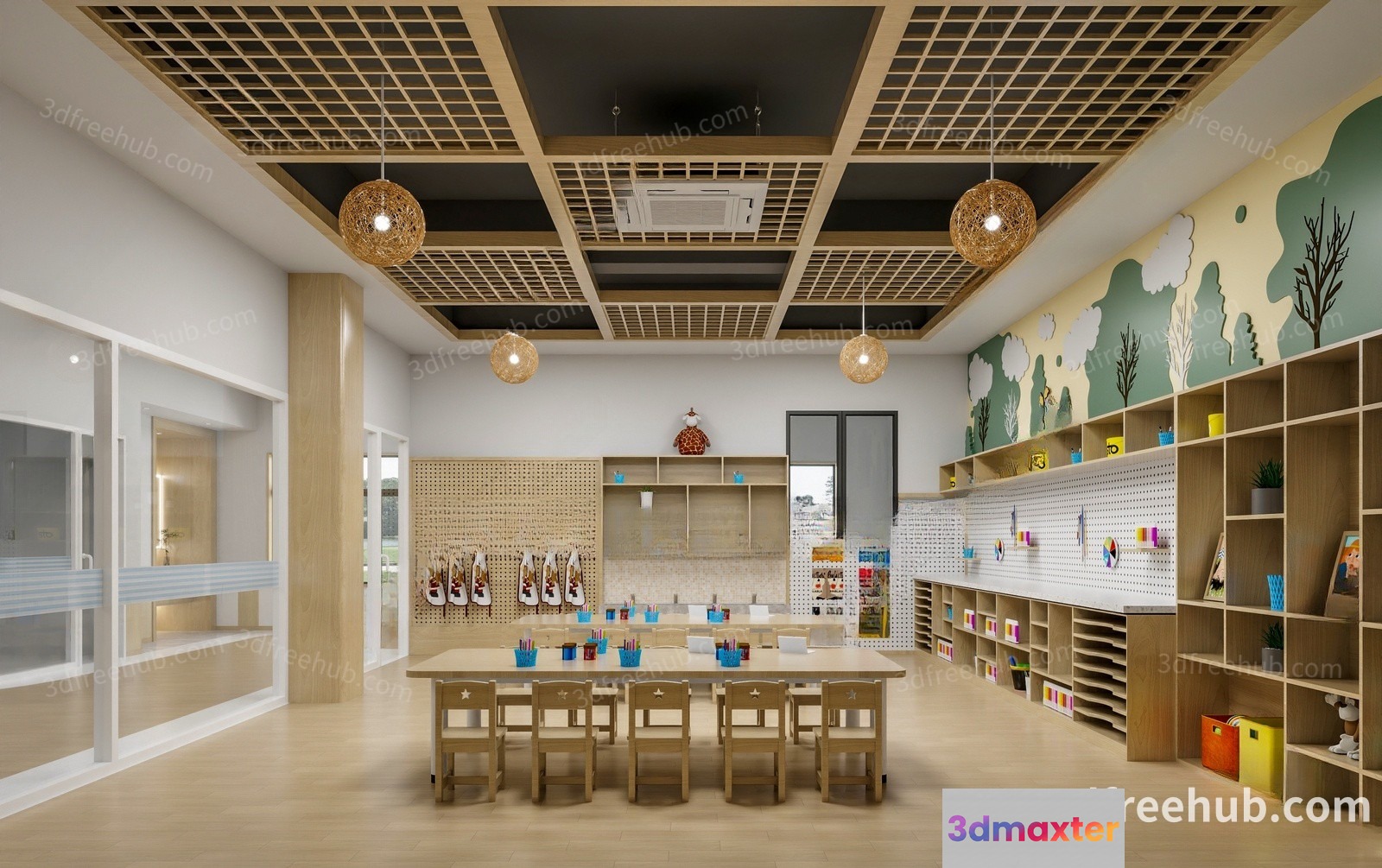 The Single Main Subject Is A Classroom With A Table And Chairs 3D Model - 19988 - VRAY Render