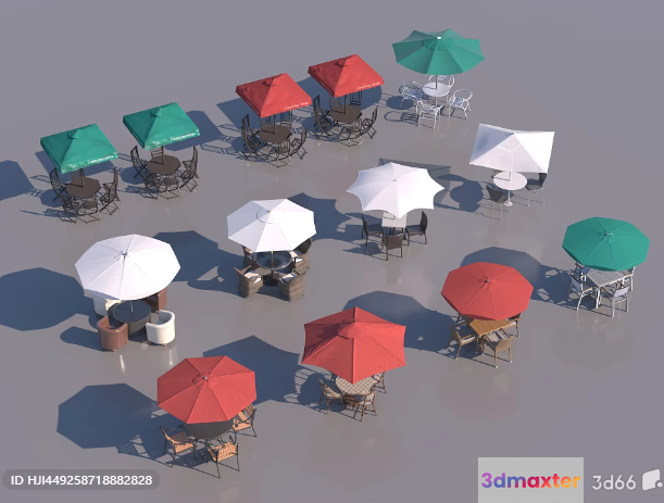 Outdoor Furniture With Umbrellas 3D Model - 8978 - VRAY Render