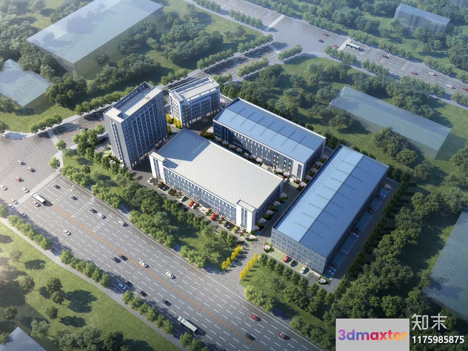 Aerial View Of A Building Complex 3D Model - 1309 - VRAY Render