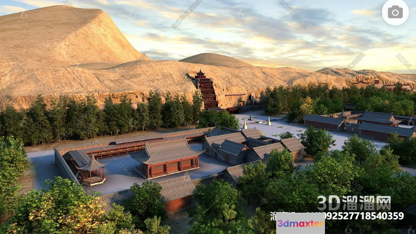A 3D Rendering Of A Village With A Mountain In The Background 3D Model - 8942 - VRAY Render