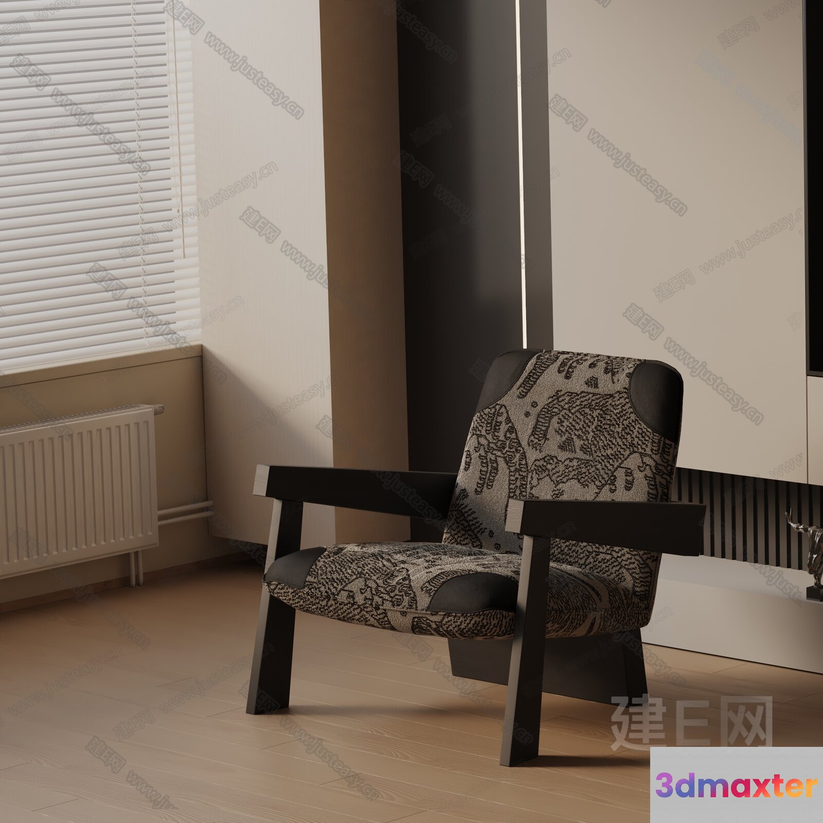 A Black And White Patterned Chair In A Room 3D Model - 2230 - VRAY Render