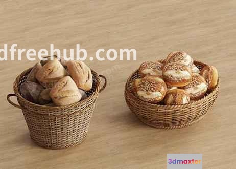 Two Wicker Baskets Of Bread 3D Model - 20728 - VRAY Render