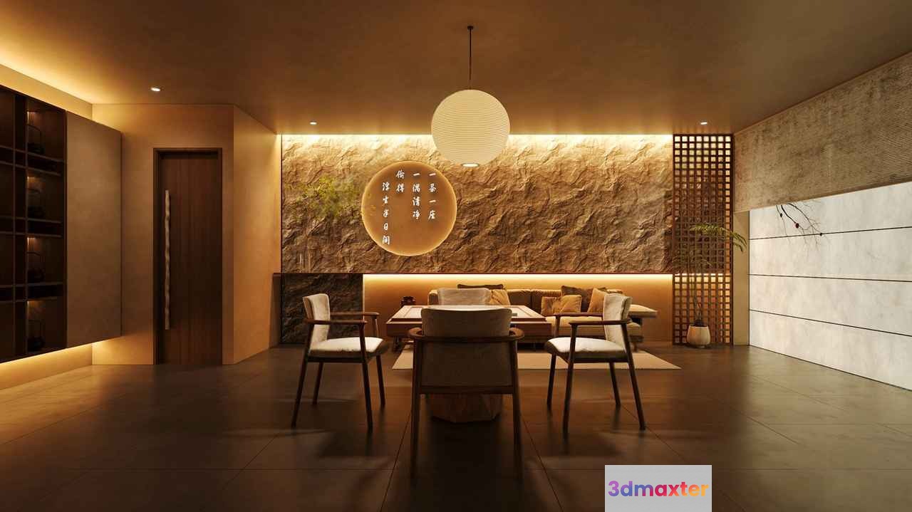 Modern Asian-Style Dining Room 3D Model - 8878 - VRAY Render