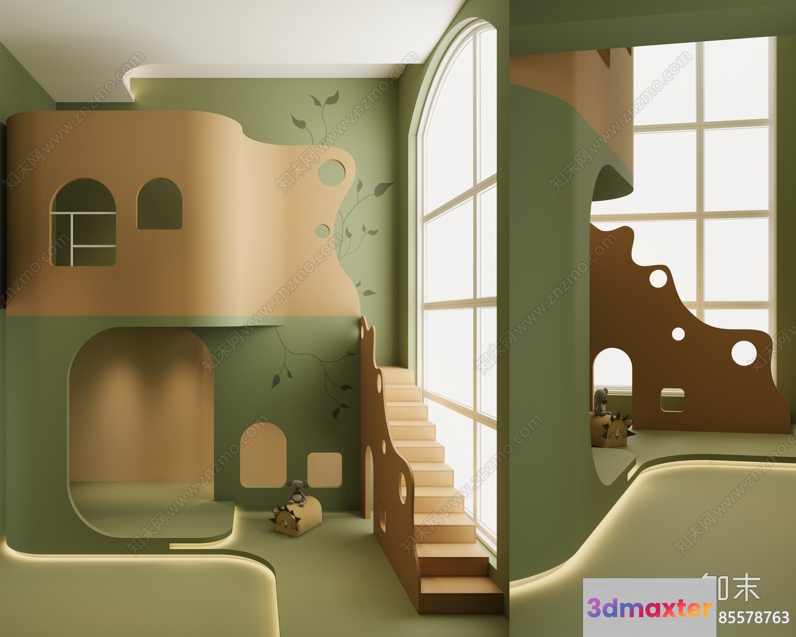 Modern Playroom With Green Walls 3D Model - 245 - CORONA Render