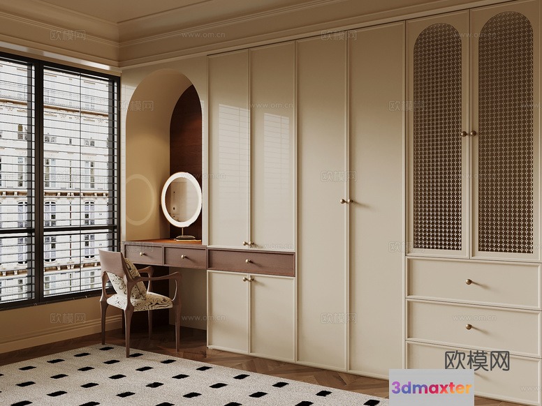 Modern Cream-Colored Room With A Dressing Table And Mirror 3D Model - 17623 - VRAY Render