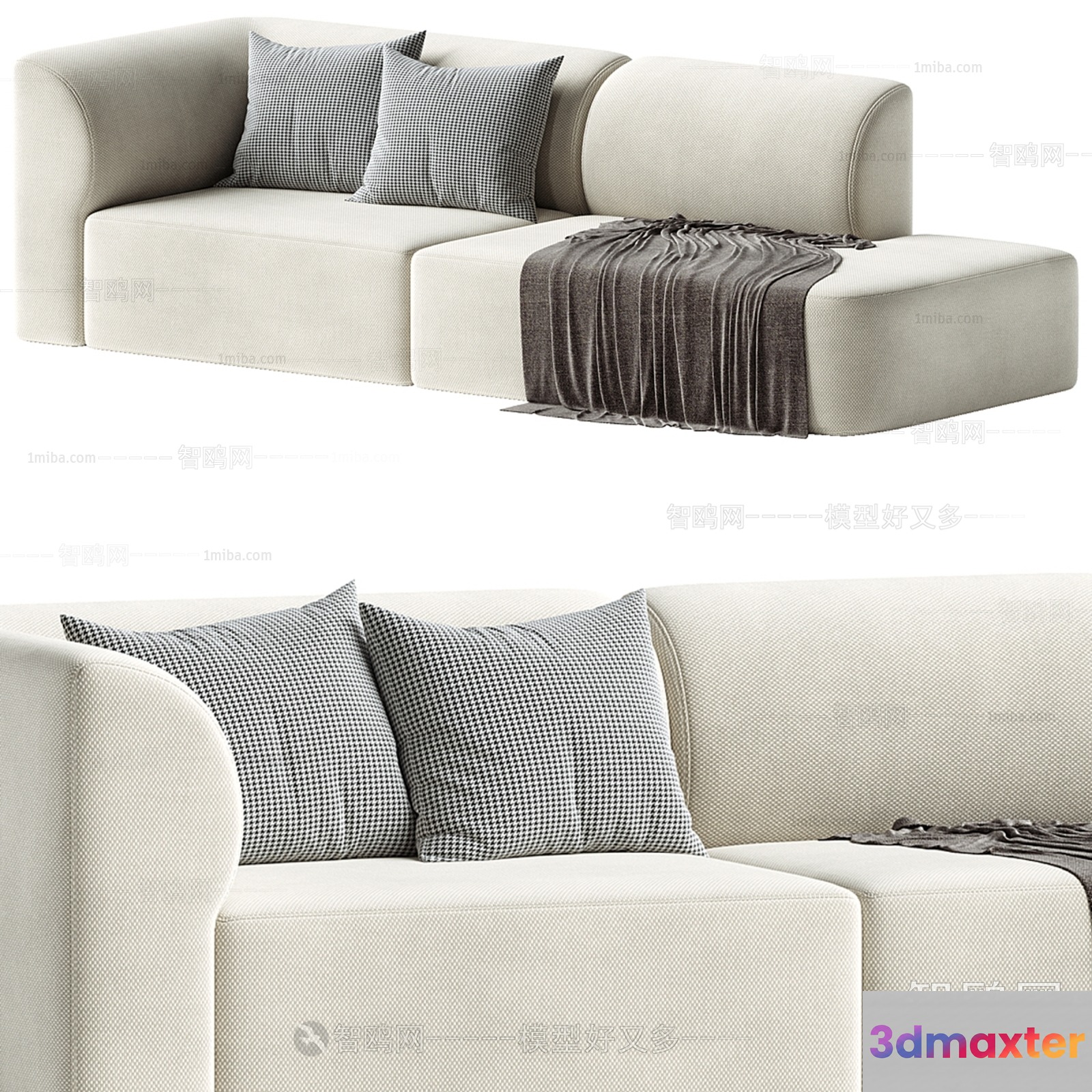 Modern L-Shaped Sofa 3D Model - 19609 - VRAY Render