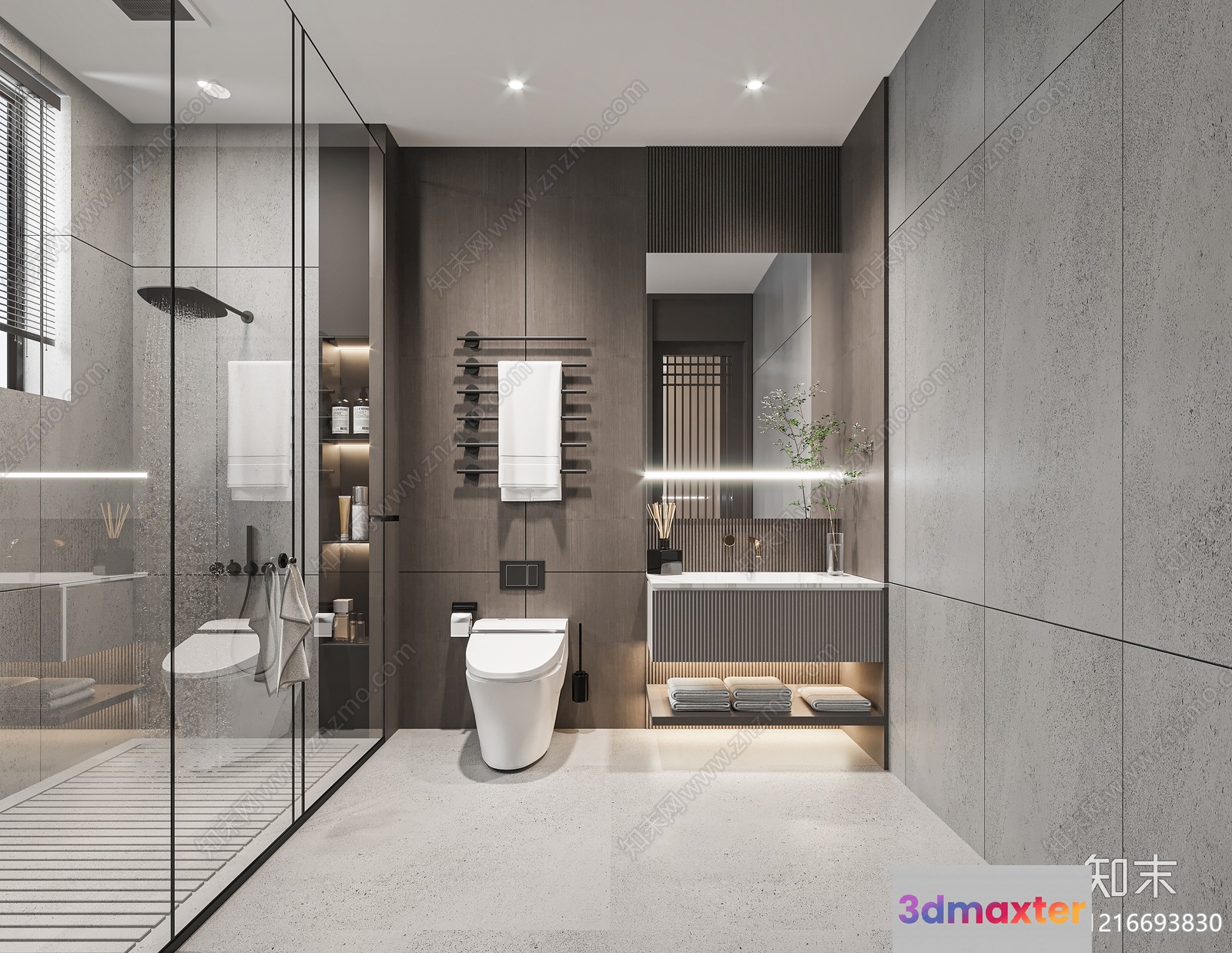 Modern Bathroom With Glass Shower 3D Model - 15281 - VRAY Render