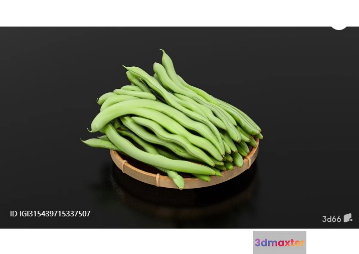 A Wooden Bowl Filled With Green Beans 3D Model - 13030 - VRAY Render