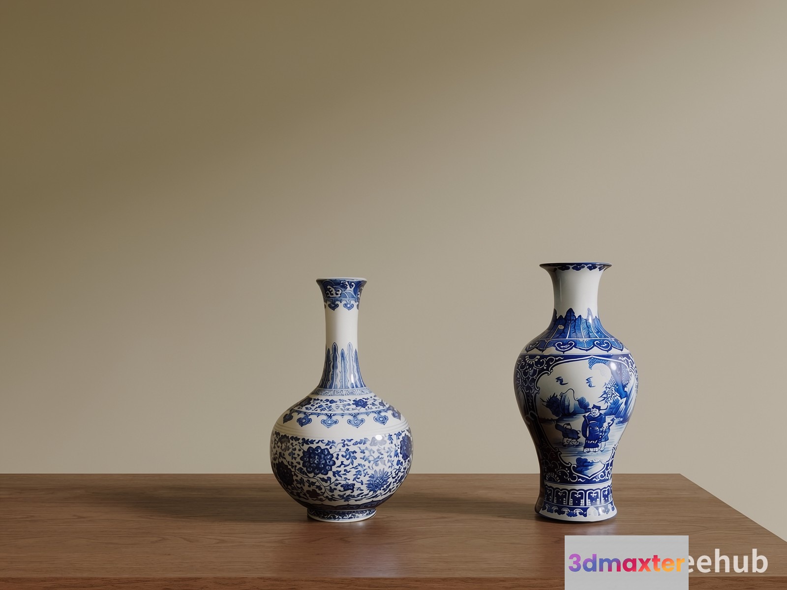 Two Blue And White Vases 3D Model - 20953 - VRAY Render