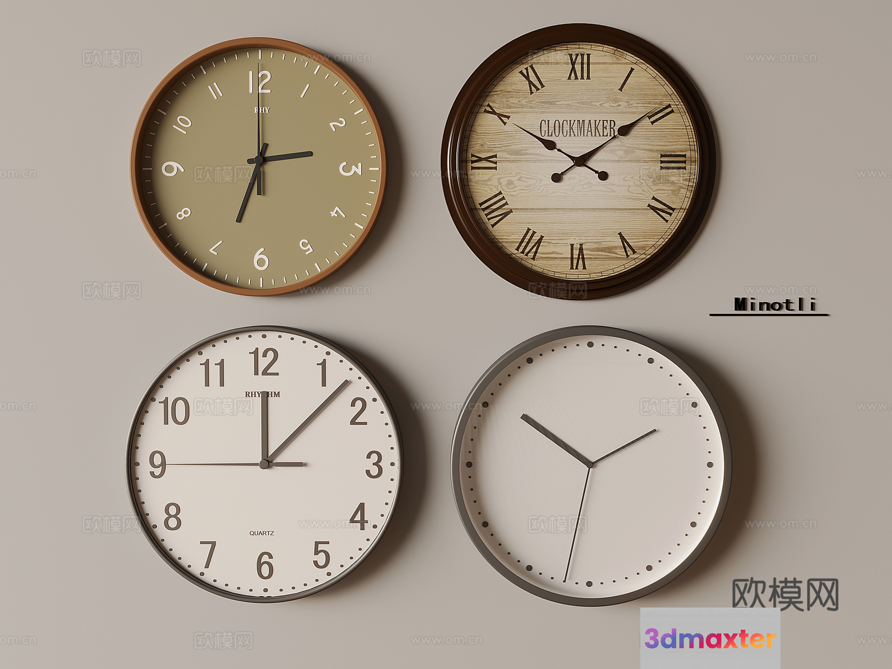 Four Wall Clocks 3D Model - 5761 - VRAY Render