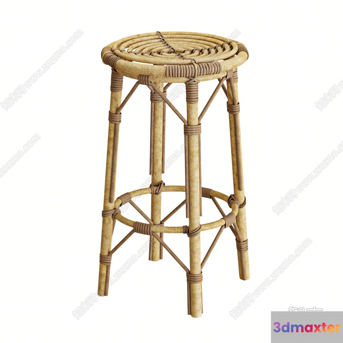 Rattan Stool With A Woven Seat 3D Model - 1933 - VRAY Render