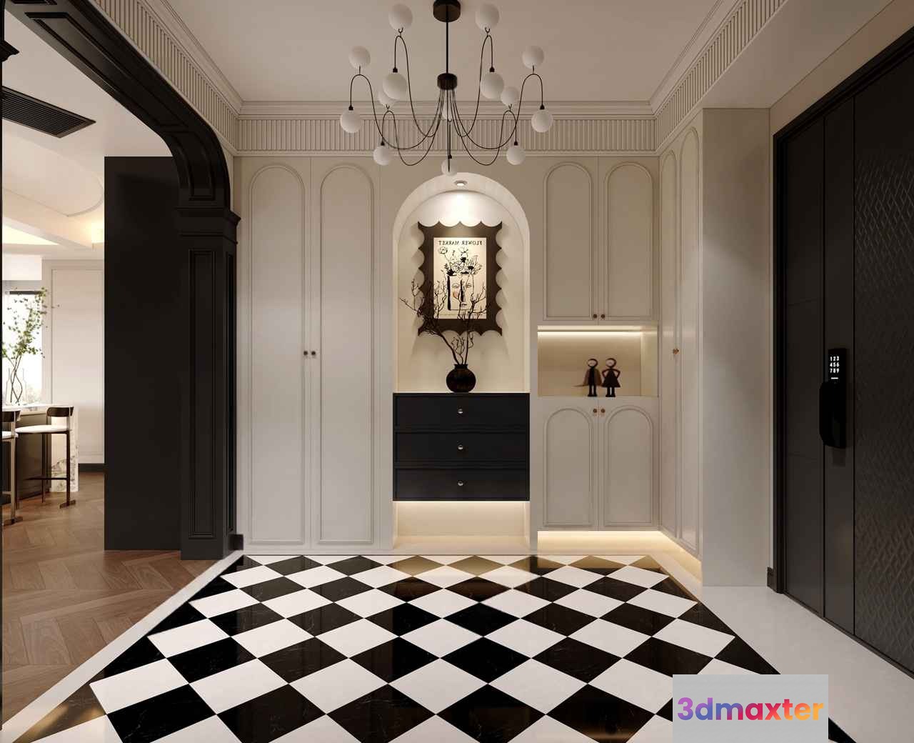 A Black And White Checkered Floor 3D Model - 10416 - VRAY Render