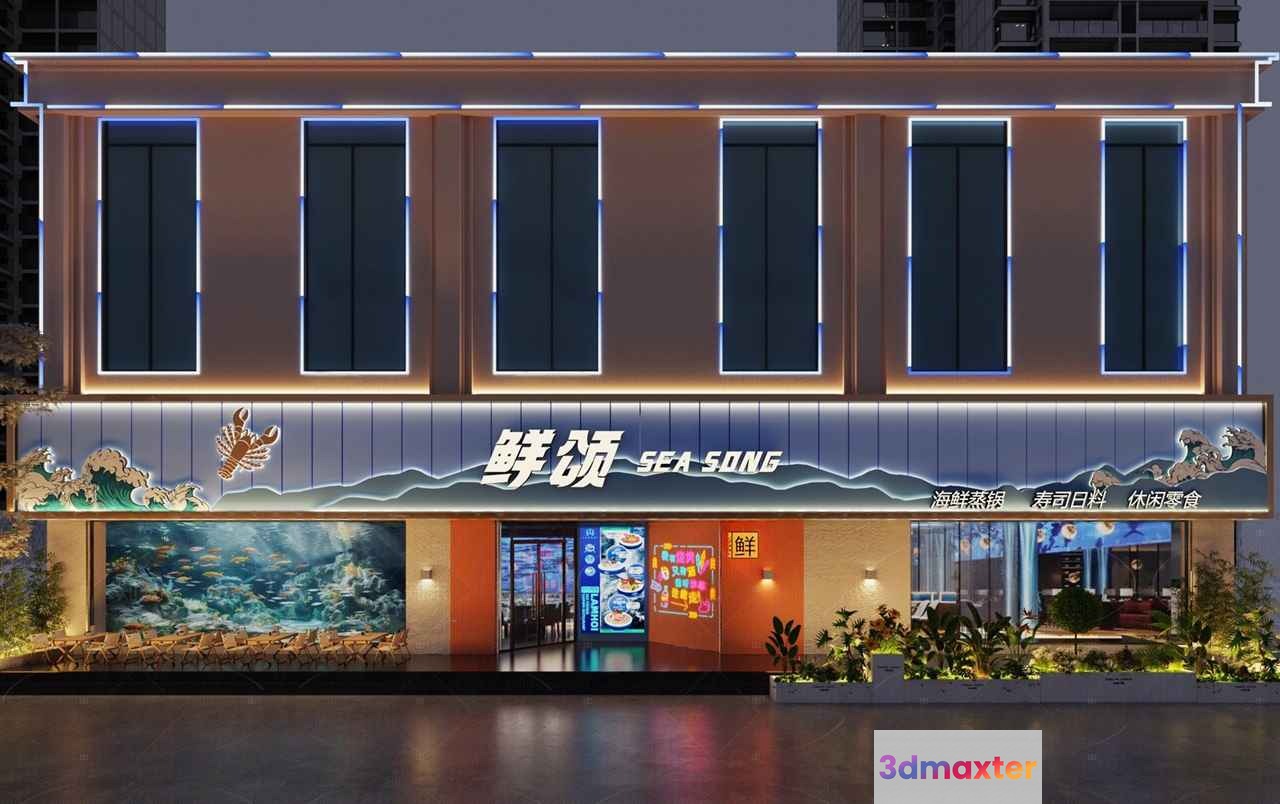 The Main Subject Is A Building With A Sign That Says Sea Song 3D Model - 17957 - VRAY Render