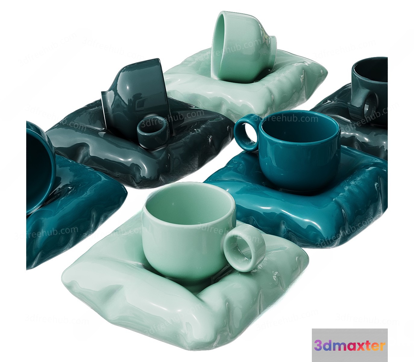 A Set Of Ceramic Cups And Saucers 3D Model - 7507 - VRAY Render