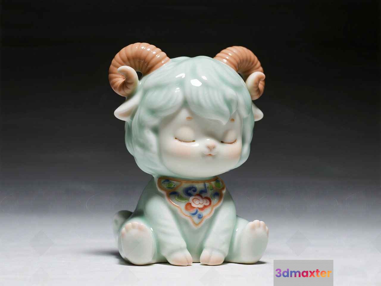 A Small Ceramic Figurine Of A Goat 3D Model - 8829 - VRAY Render