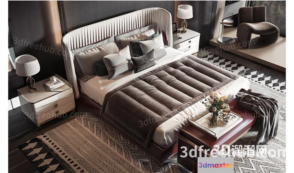 Modern Bedroom Furniture 3D Model - 20819 - VRAY Render