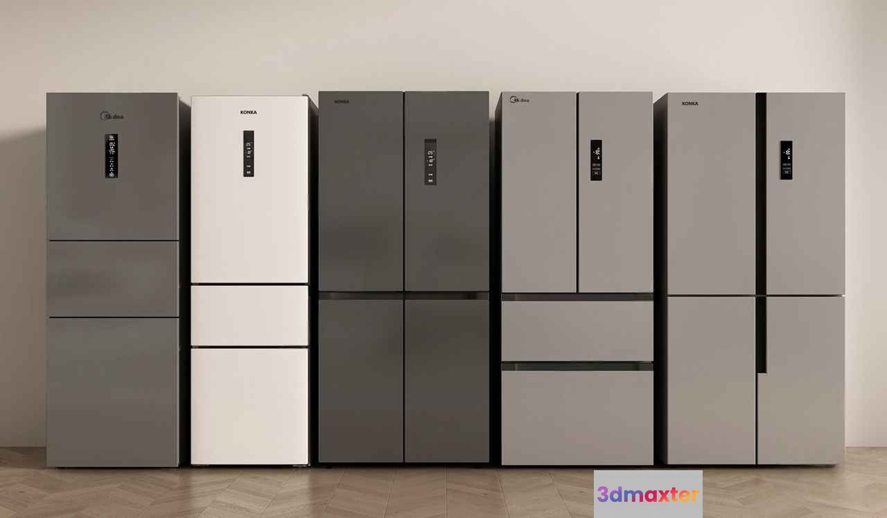 A Row Of Gray Refrigerators 3D Model - 15760 - VRAY Render