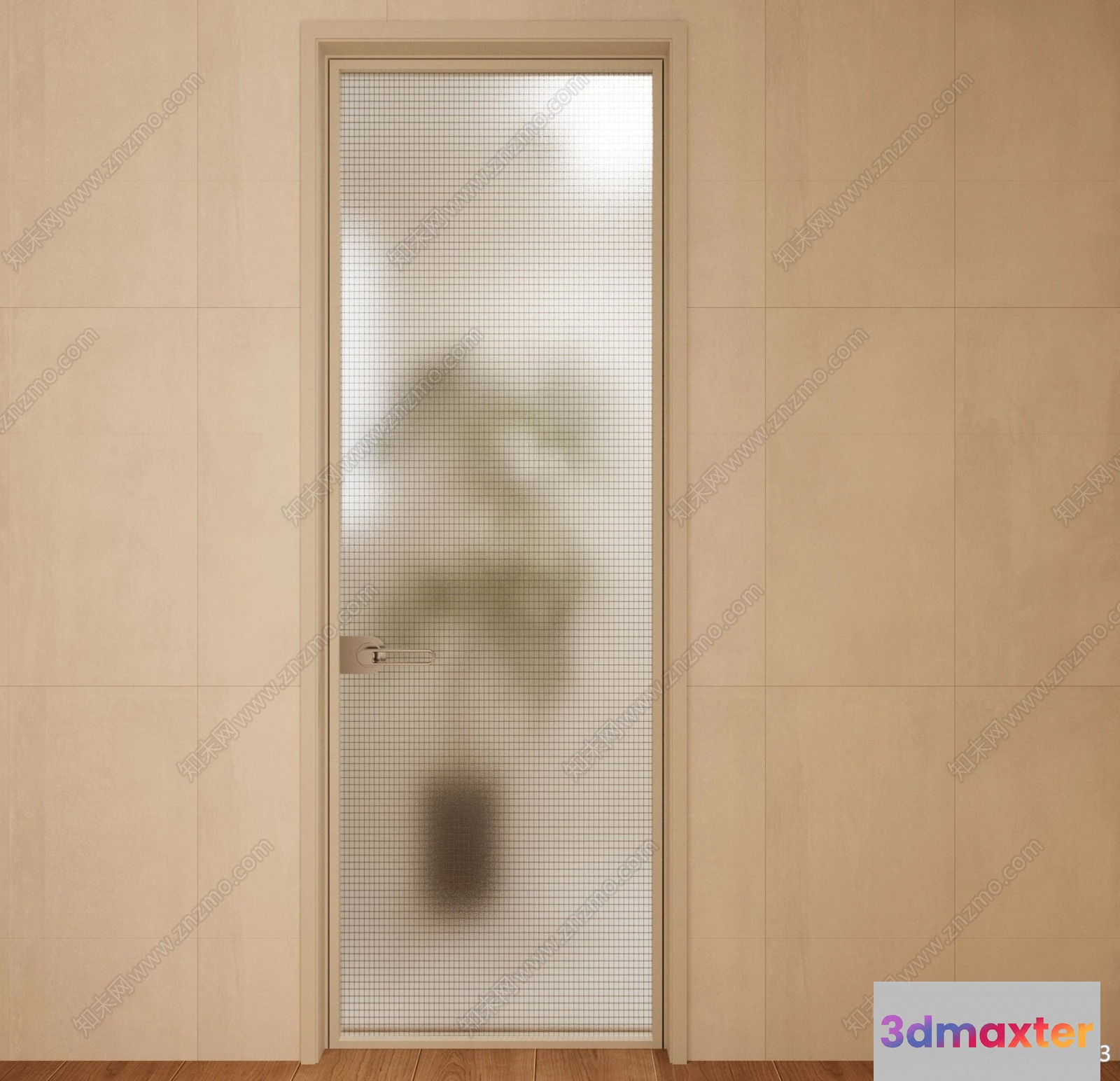 A Glass Door With A White Frame 3D Model - 6185 - VRAY Render