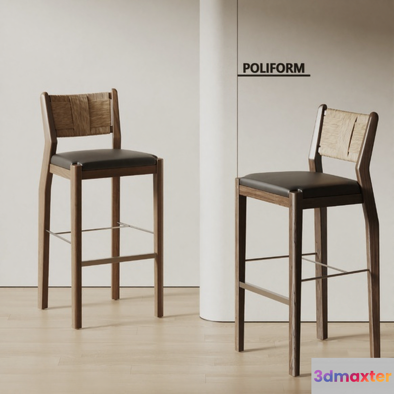Wooden Bar Stools 3D Model - 11091 - VRAY Render