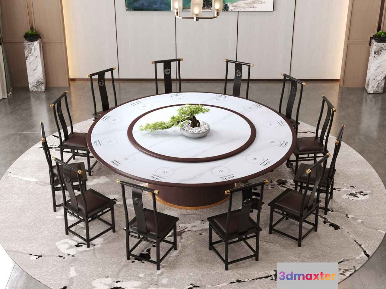 Round Dining Table With Chairs 3D Model - 8884 - VRAY Render